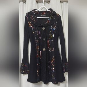 Chic Boho Black Women's Sweater with Colorful Accents